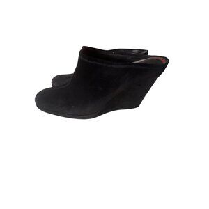 Prada Womens Black Suede Wedge Mule Shoes Size 4.5